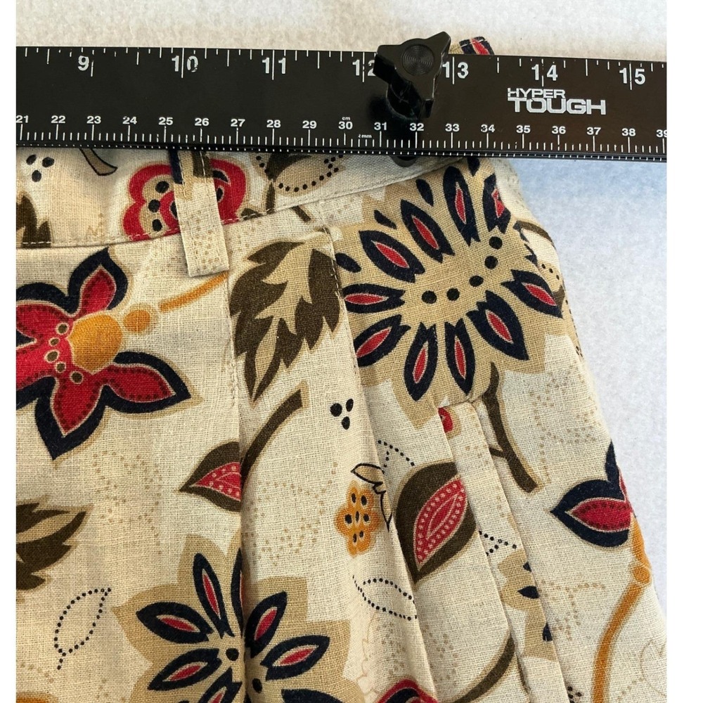 Vtg Breeches Floral Linen Cotton Trousers 27 Cream Mustard Burgundy HighRise 90s - Picture 6 of 6